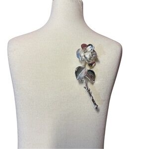 Elegant Silver Rose Brooch Pin.